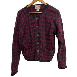 Woolrich Buffalo Plaid Cardigan Sweater Wool Red Gray Size S